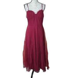 Women's Size XL Burgundy Tulle Cross Back Strap Corset Maxi Dress